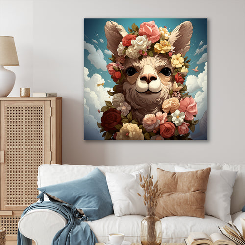 Flower crown Llama beauty - Llama Framed Canvas Art