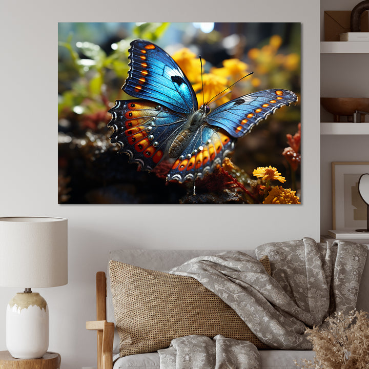 Wings of Wonder blue and yellow butterfly - Butterfly Bedroom Wall Art
