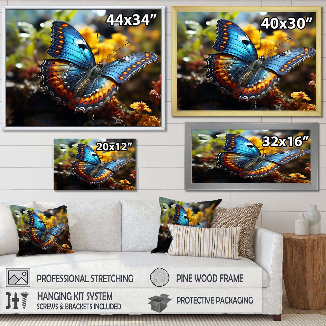 Wings of Wonder blue and yellow butterfly - Butterfly Bedroom Wall Art