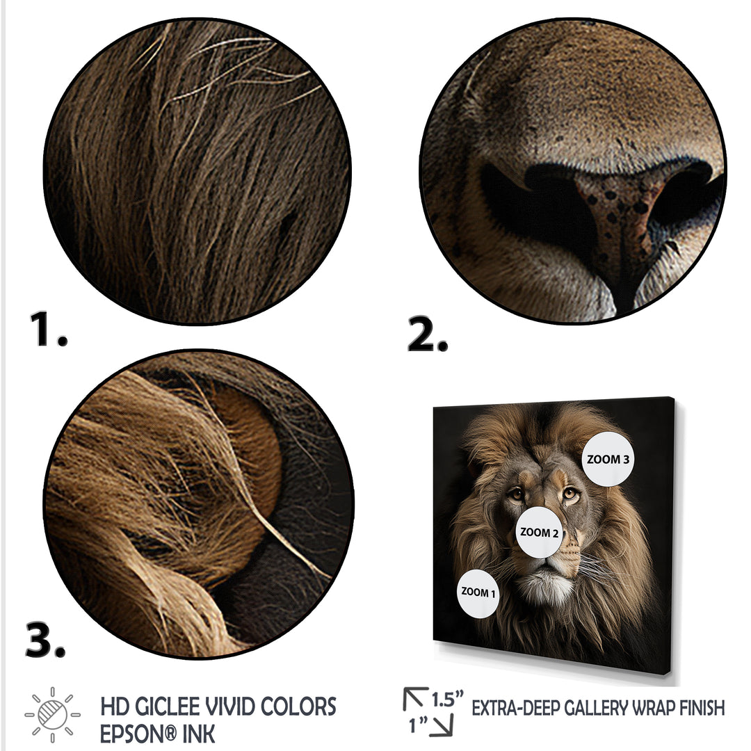 Dark Majestic Lion portrait - Lion Large Canvas Wall Art
