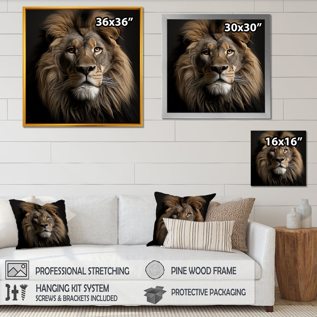 Dark Majestic Lion portrait - Lion Large Canvas Wall Art