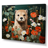 Brown Curious Otter in blooming meadow - Otter Canvas Wall Art