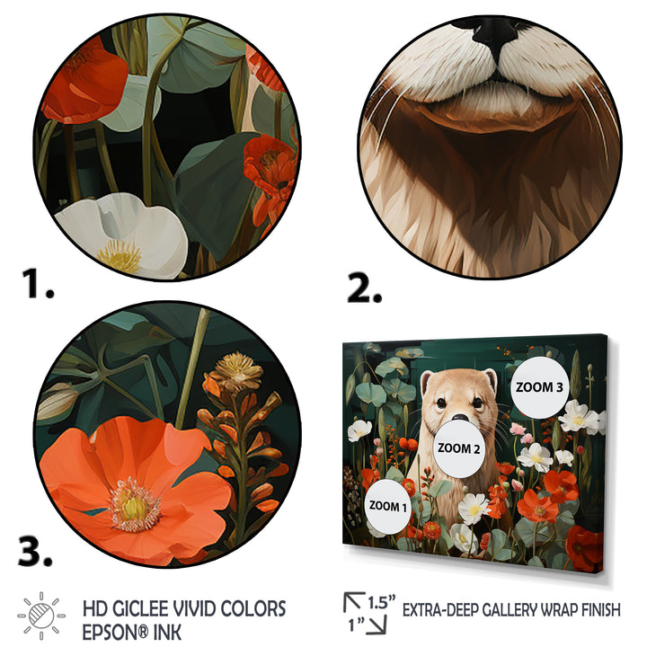 Brown Curious Otter in blooming meadow - Otter Canvas Wall Art