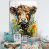 Brown Portrait of a Cow in blooms - Brown Cow Wall Art