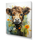 Brown Portrait of a Cow in blooms - Brown Cow Wall Art