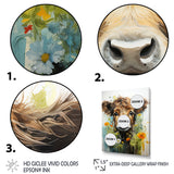 Brown Portrait of a Cow in blooms - Brown Cow Wall Art