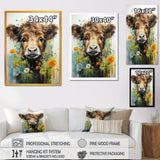 Brown Portrait of a Cow in blooms - Brown Cow Wall Art