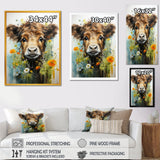 Brown Portrait of a Cow in blooms - Brown Cow Wall Art