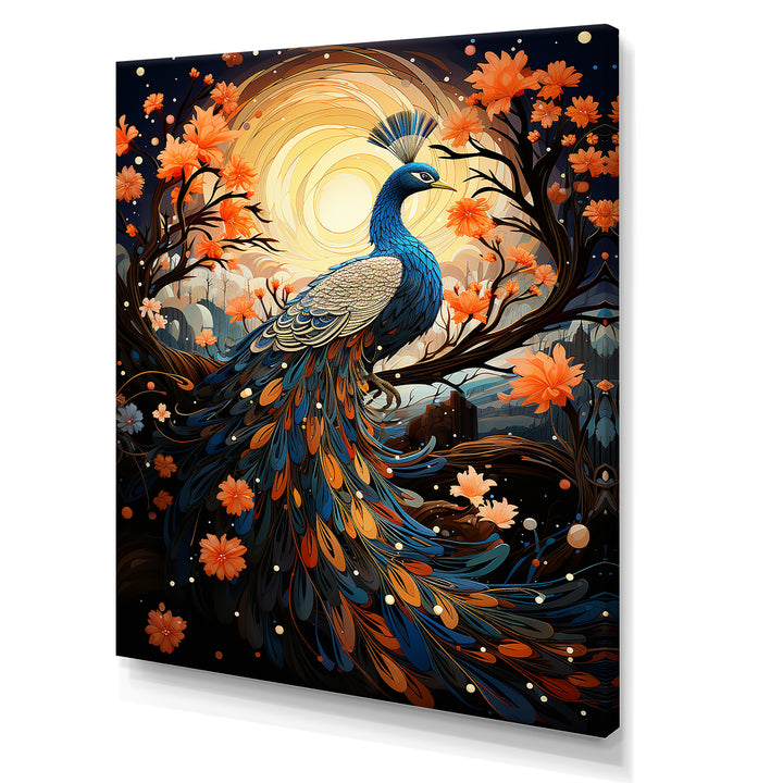 Celestial Peacock in Surreal Starlight - Yellow Peacock Wall Art