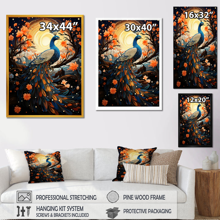 Celestial Peacock in Surreal Starlight - Yellow Peacock Wall Art