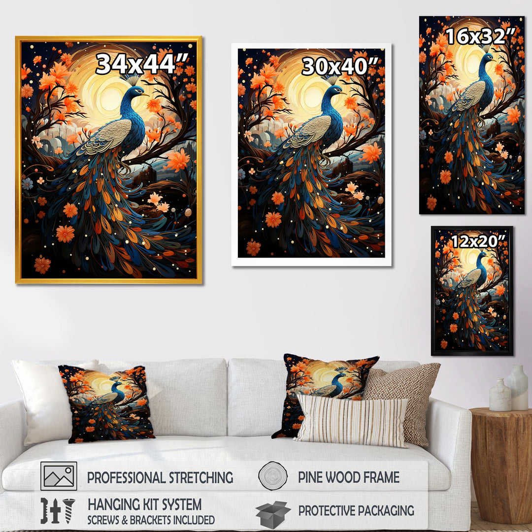 Celestial Peacock in Surreal Starlight - Yellow Peacock Wall Art
