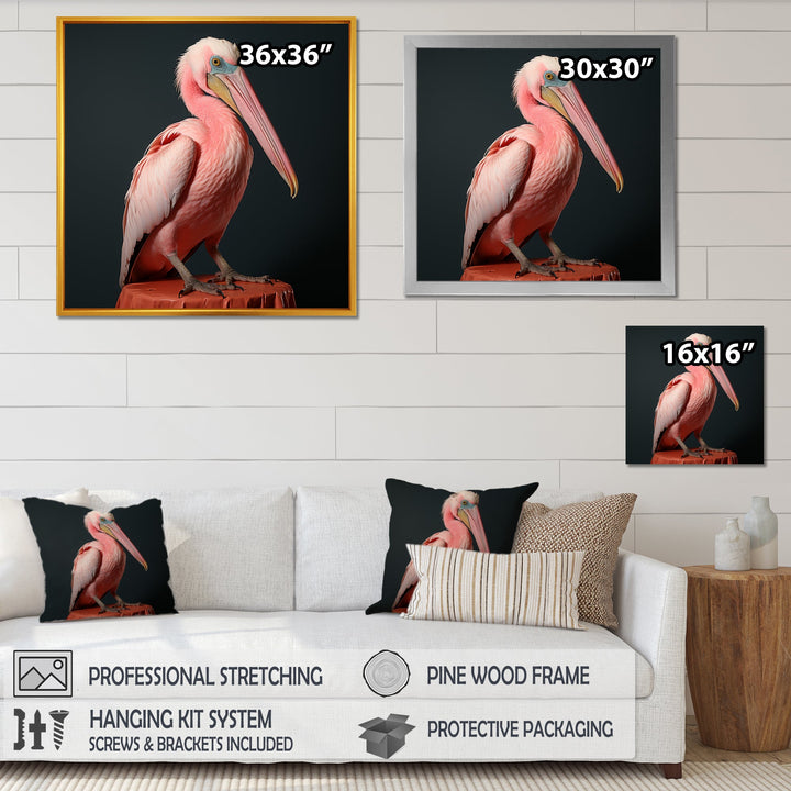 Coastal Watch pink Pelican - Pelican Framed Canvas Art
