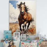 Brown Horse galloping in the wild - Horse Bedroom Wall Art