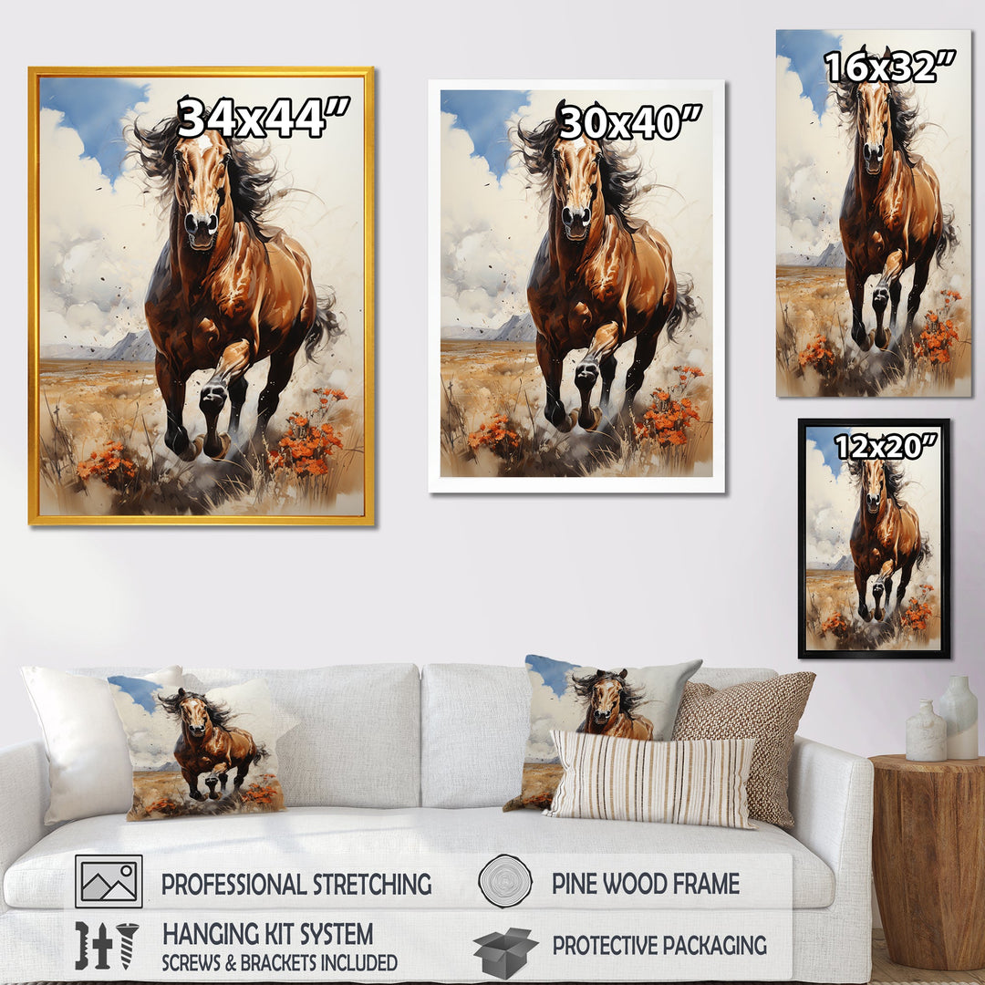 Brown Horse galloping in the wild - Horse Bedroom Wall Art