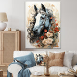 Grey floral Horse Beauty - Horse Canvas Wall Art