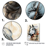 Grey floral Horse Beauty - Horse Canvas Wall Art