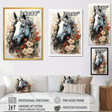 Grey floral Horse Beauty - Horse Canvas Wall Art