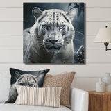 White and grey leopard in the jungle - Leopard Canvas Wall Art