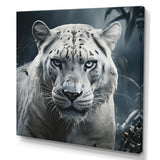 White and grey leopard in the jungle - Leopard Canvas Wall Art
