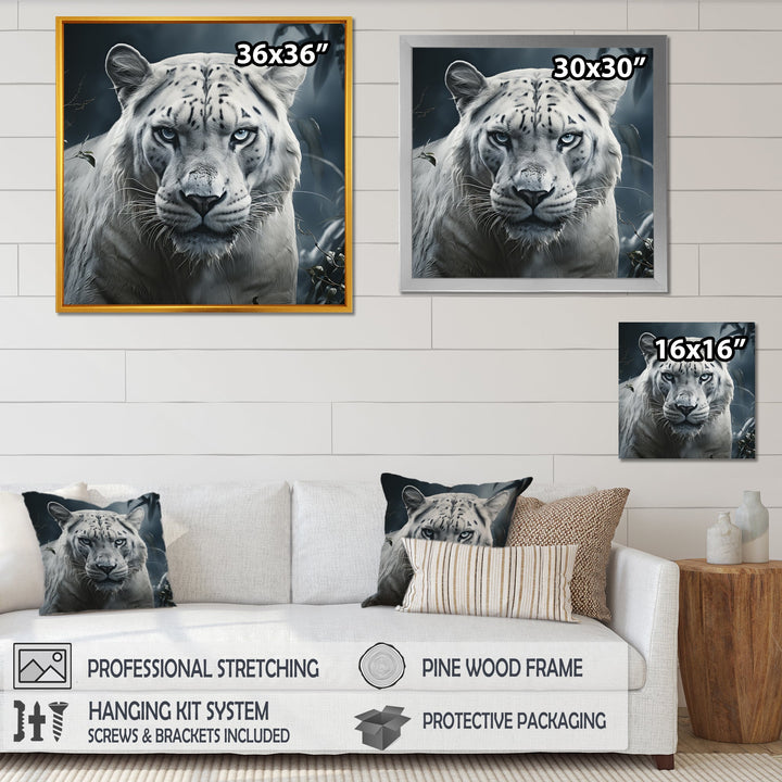 White and grey leopard in the jungle - Leopard Canvas Wall Art
