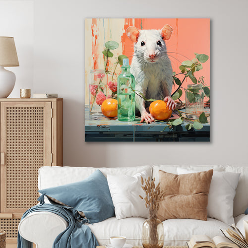 Pink curious rat fruits - Mouse Canvas Wall Art