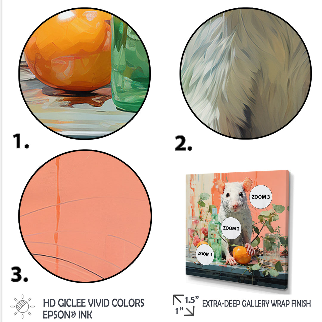 Pink curious rat fruits - Mouse Canvas Wall Art