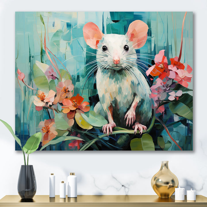 Green curious rat blooms - Mouse Wall Decor