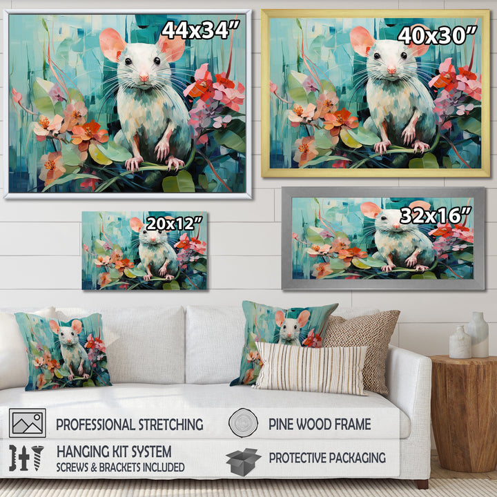 Green curious rat blooms - Mouse Wall Decor