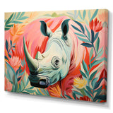 Floral Pink Rhino paradise - Rhino Framed Canvas Art