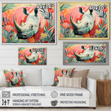 Floral Pink Rhino paradise - Rhino Framed Canvas Art