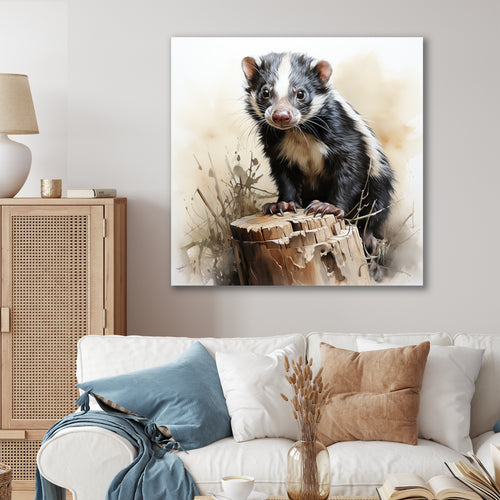 Black Playful Skunk meadows - Skunk Wall Art Prints