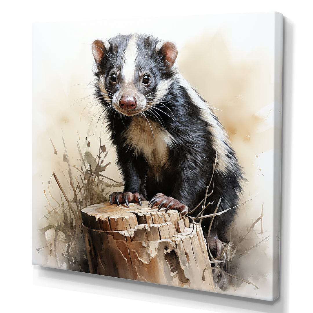Black Playful Skunk meadows - Skunk Wall Art Prints