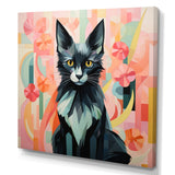 Black Playful Cat floral meadows - Black Cat Wall Art