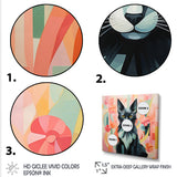 Black Playful Cat floral meadows - Black Cat Wall Art