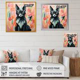 Black Playful Cat floral meadows - Black Cat Wall Art