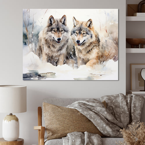 Forest Wolves in winter landscape - Wolf Canvas Wall Art