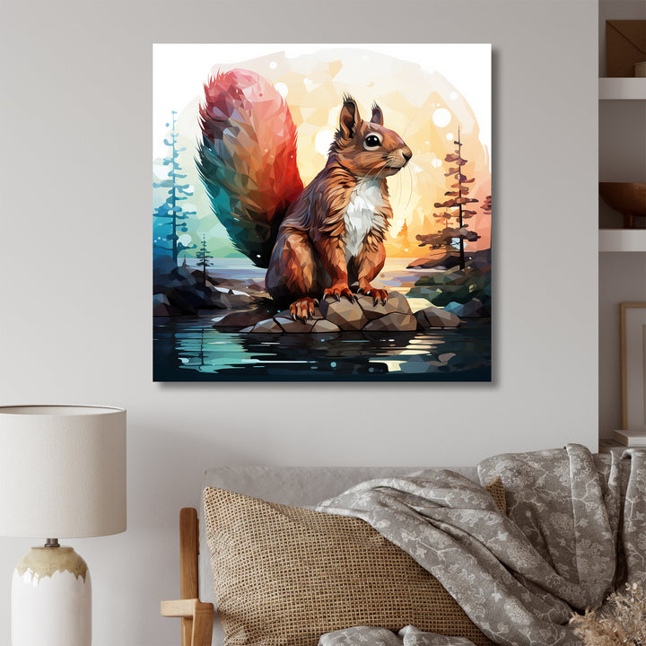 Cute squirrel in Forest - Squirrel Framed Canvas Art