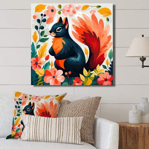 Blue and orange Forest Squirrel - Squirrel Living Room Wall Art