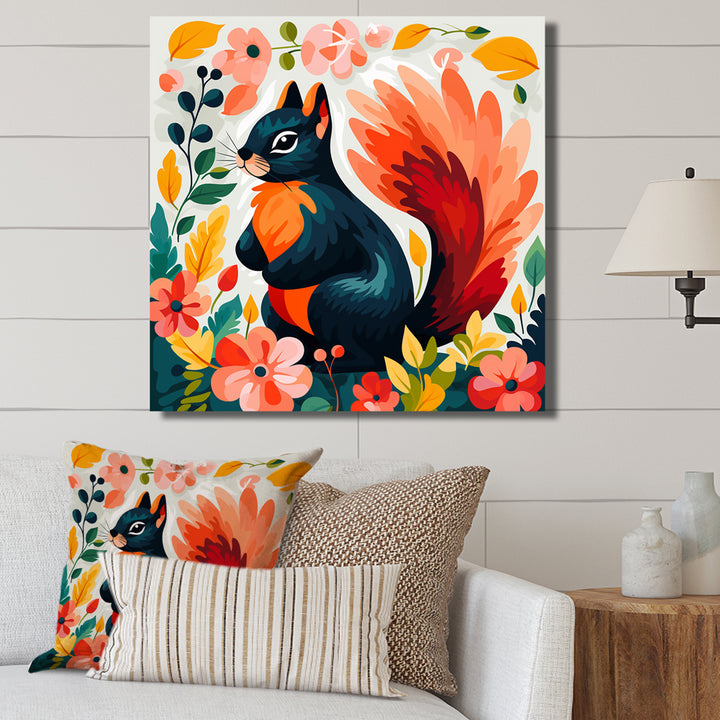 Blue and orange Forest Squirrel - Squirrel Living Room Wall Art