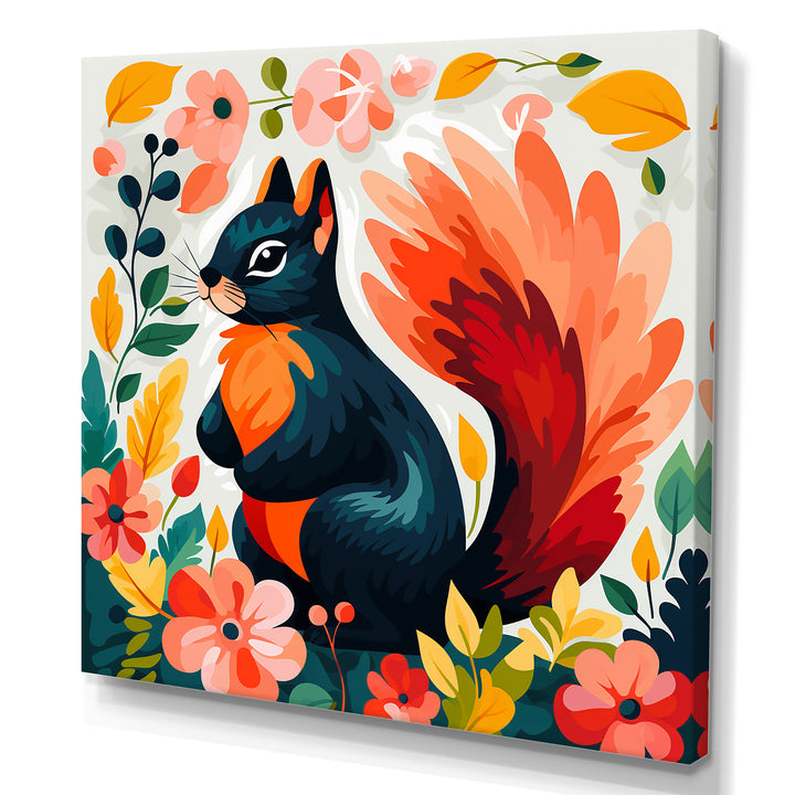 Blue and orange Forest Squirrel - Squirrel Living Room Wall Art