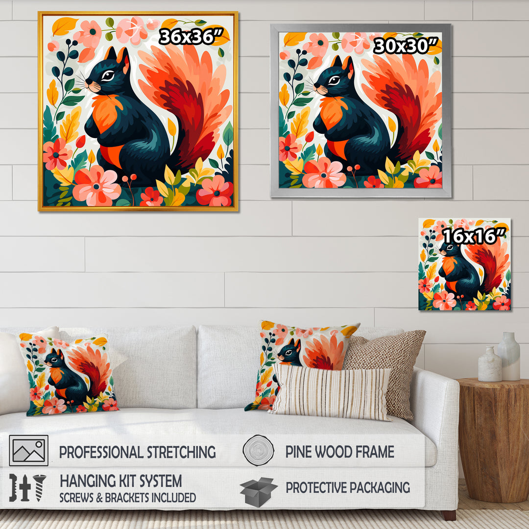 Blue and orange Forest Squirrel - Squirrel Living Room Wall Art