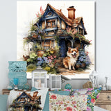 Corgi doghouse blooms - Dog Canvas Wall Art