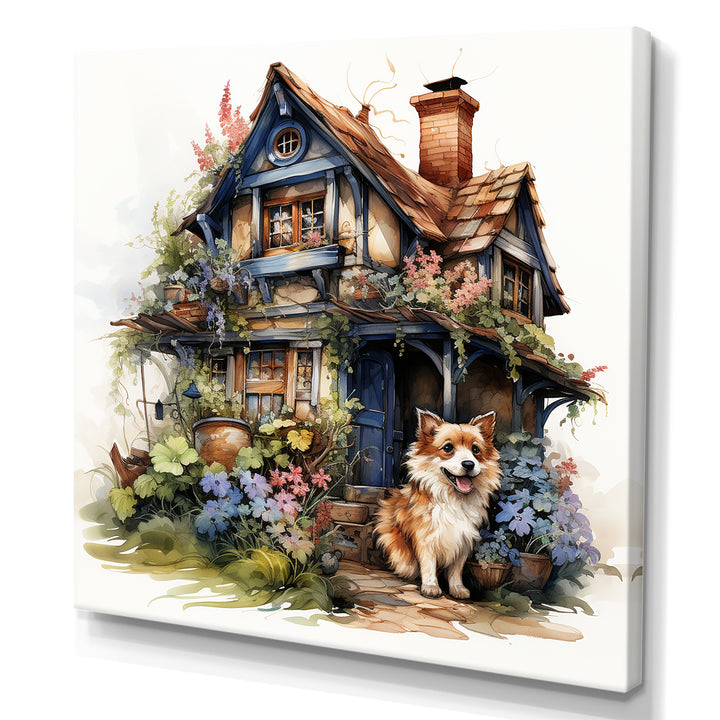 Corgi doghouse blooms - Dog Canvas Wall Art