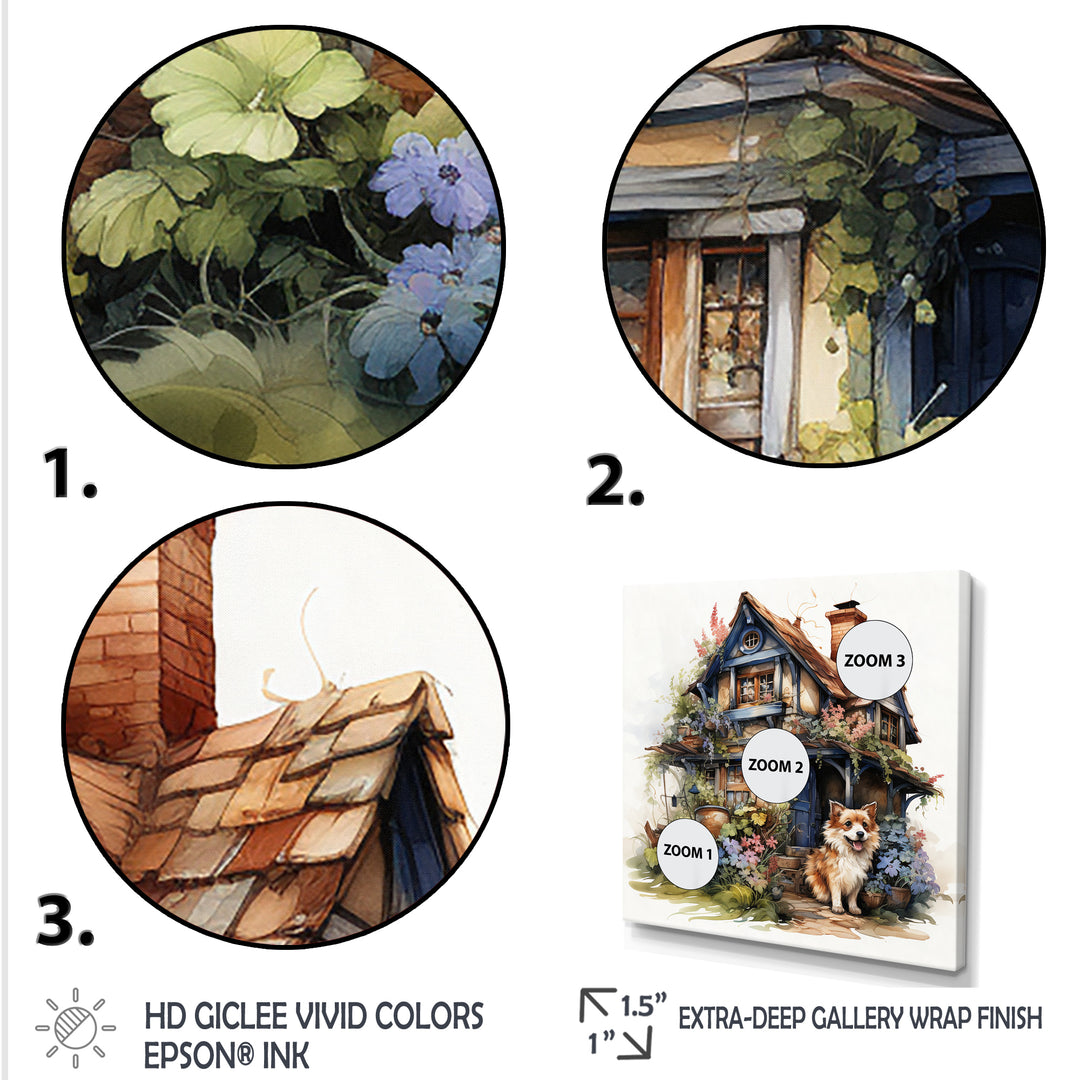 Corgi doghouse blooms - Dog Canvas Wall Art