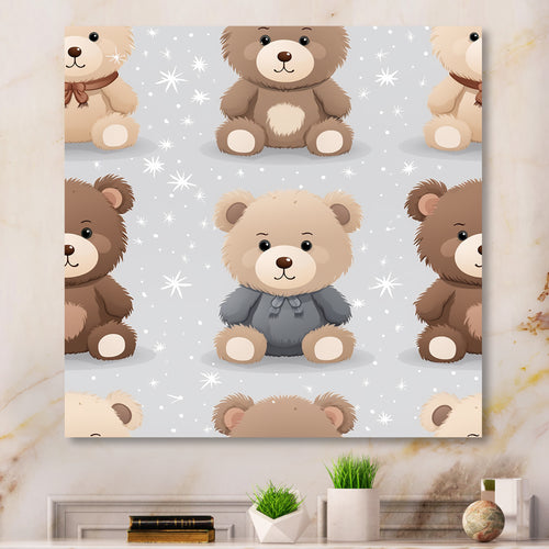 Brown and grey Teady bear nursery - Bear Large Canvas Wall Art