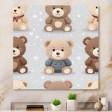 Brown and grey Teady bear nursery - Bear Large Canvas Wall Art