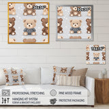 Brown and grey Teady bear nursery - Bear Large Canvas Wall Art