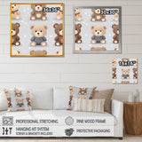 Brown and grey Teady bear nursery - Bear Large Canvas Wall Art
