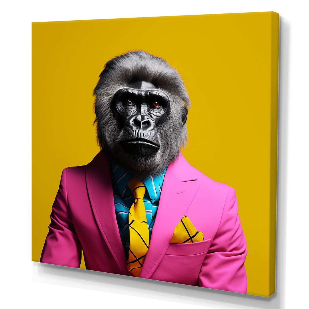 Yellow pink Gorilla in suit - Gorilla Bedroom Wall Art