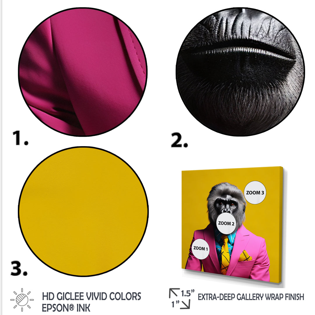 Yellow pink Gorilla in suit - Gorilla Bedroom Wall Art
